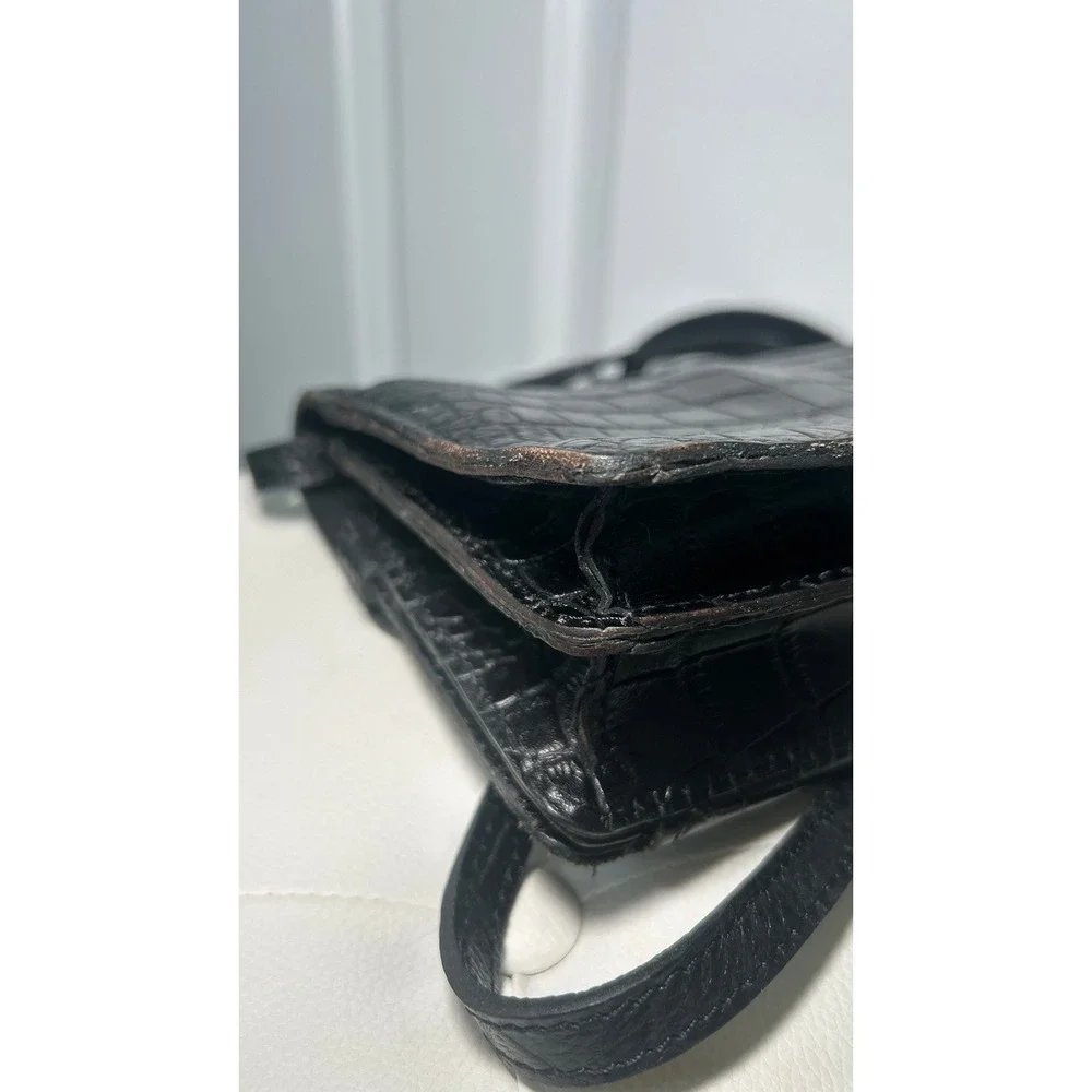 Patricia Nash Crossbody Bag Croc Embossed Black Leather Cross Turn Lock Small